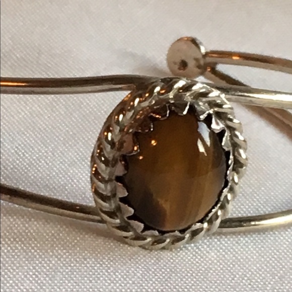 Sterling Cuff bracelet cabochon tigers eye - Picture 7 of 8